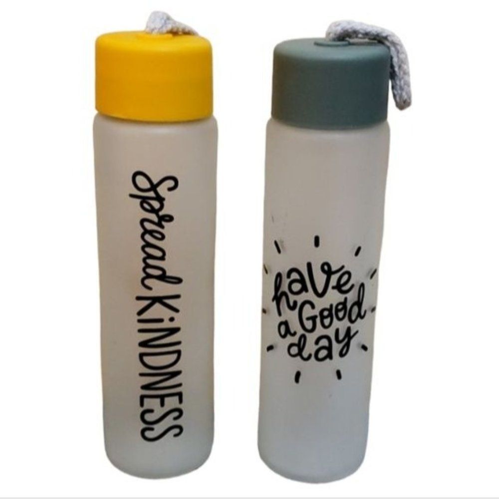 2 Glass Water Drink Bottle Motivational Container 12 oz